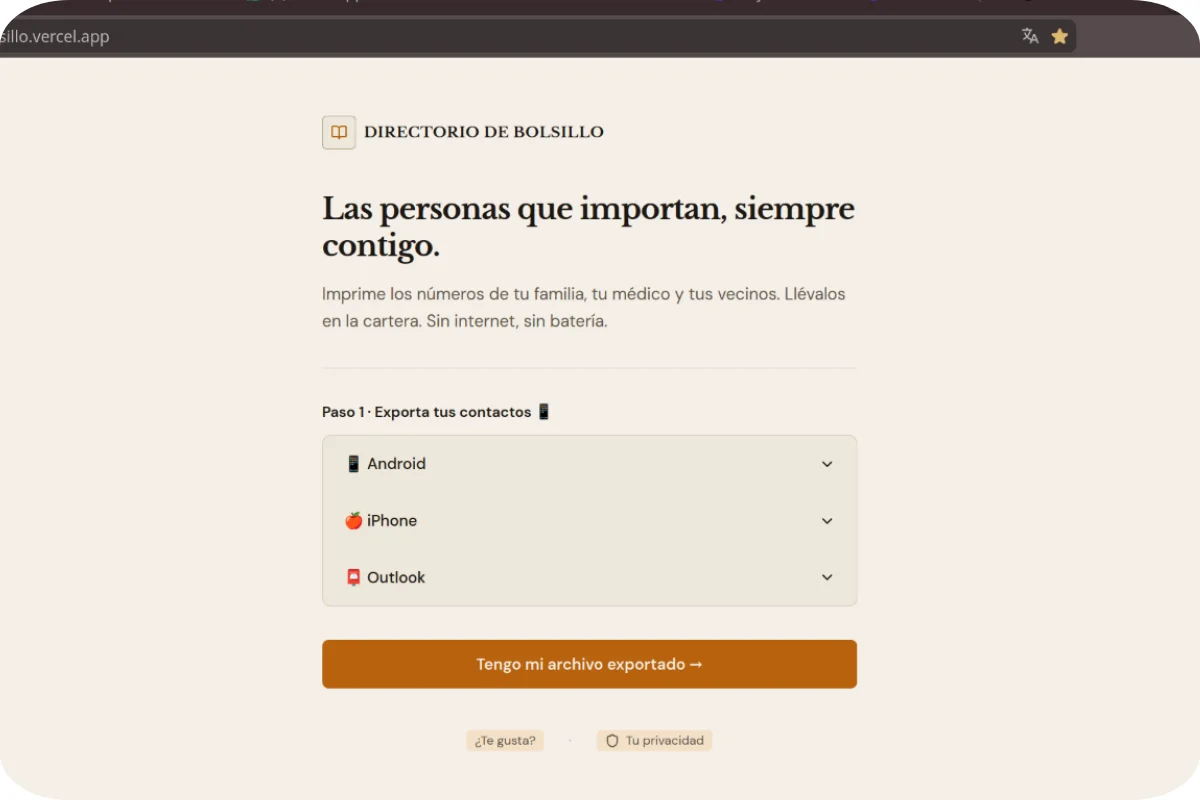Webapp Directorio de Bolsillo: genera una hoja impresa con tus contactos de emergencia